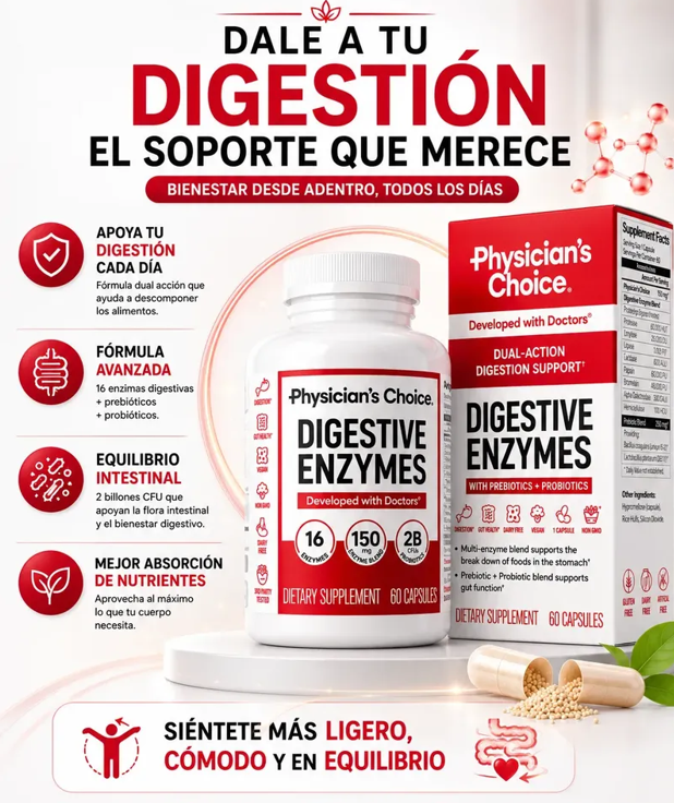 Digestive Enzymes - 60 Capsulas - Physician's Choice Enzimas Digestivas Prebióticos Probiótico.