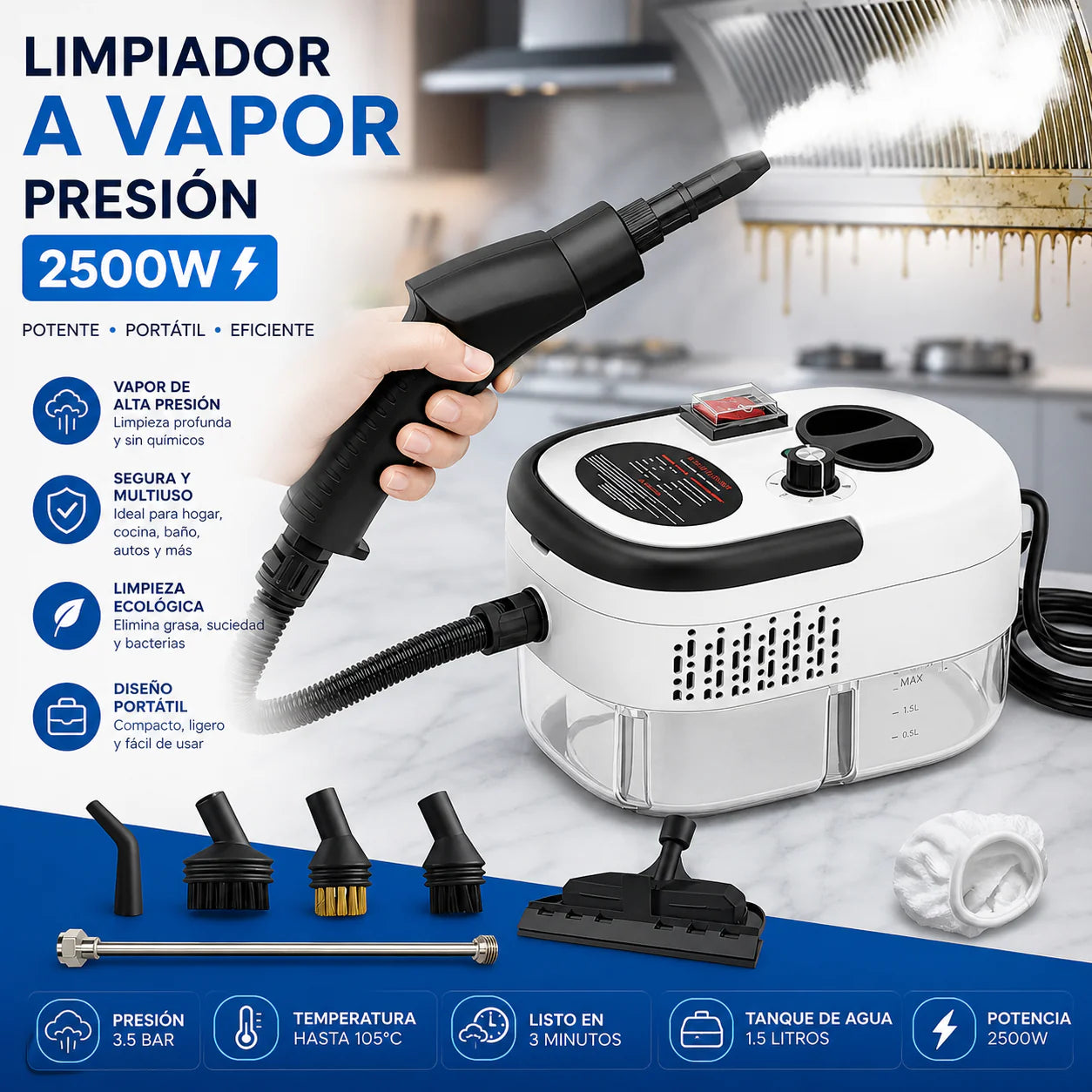 Limpiador A Vapor Presión 2500w Portatil