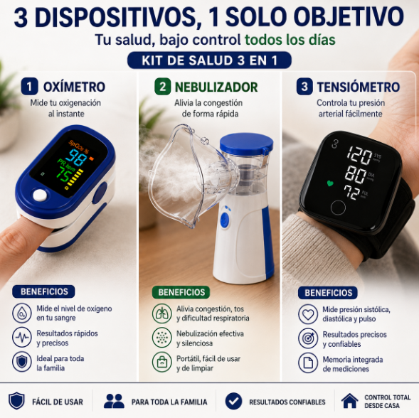 Kit Tensiómetro + Nebulizador + Oxímetro