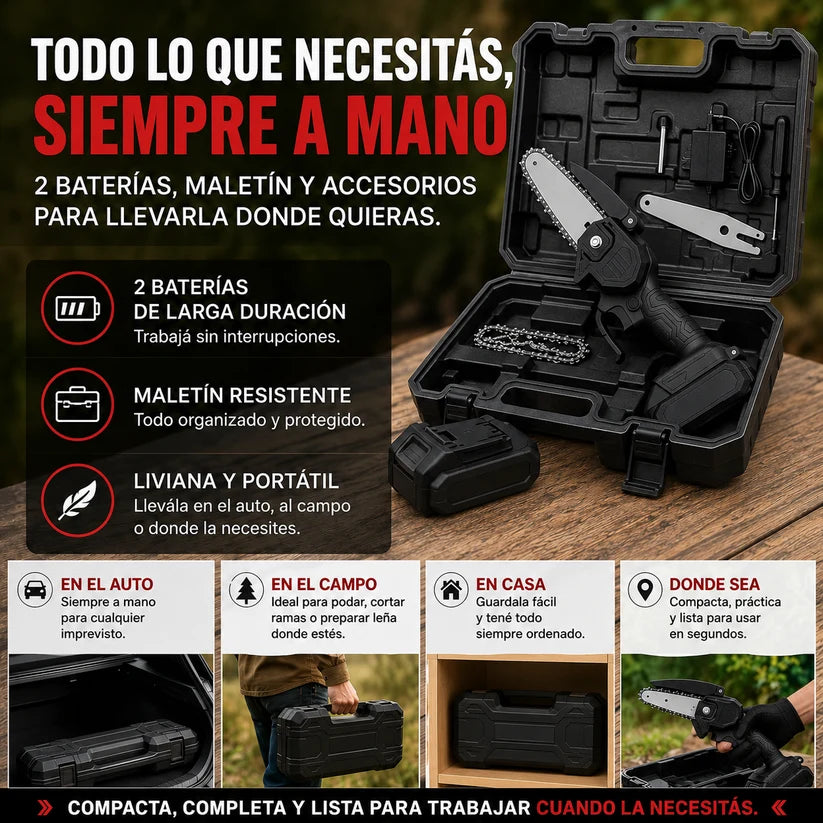 Kit Motosierra eléctrica inalámbrica | Sierra de Mano portátil con 2 baterías Recargables