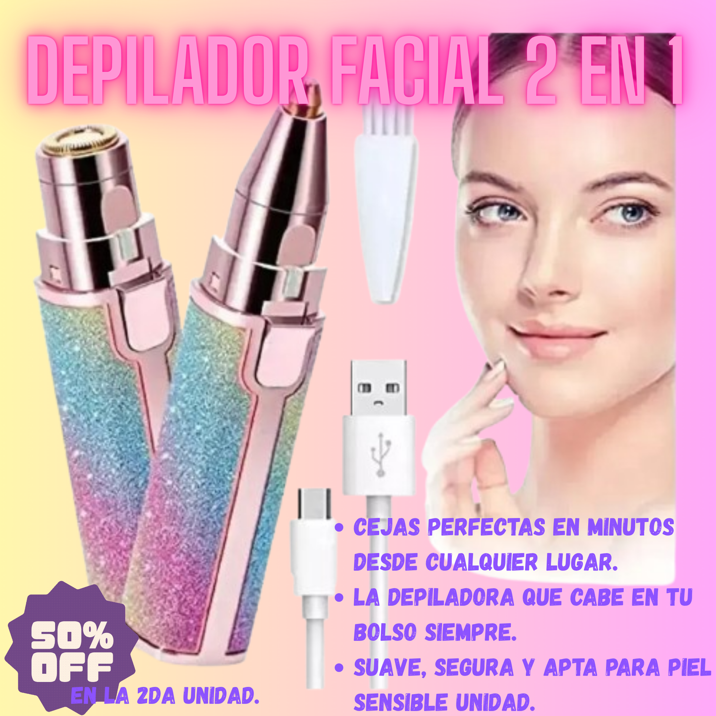Depilador Facial Cejas 2 En 1