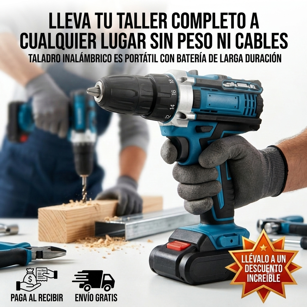 Taladro Inalambrico 2 Baterias y accesorios