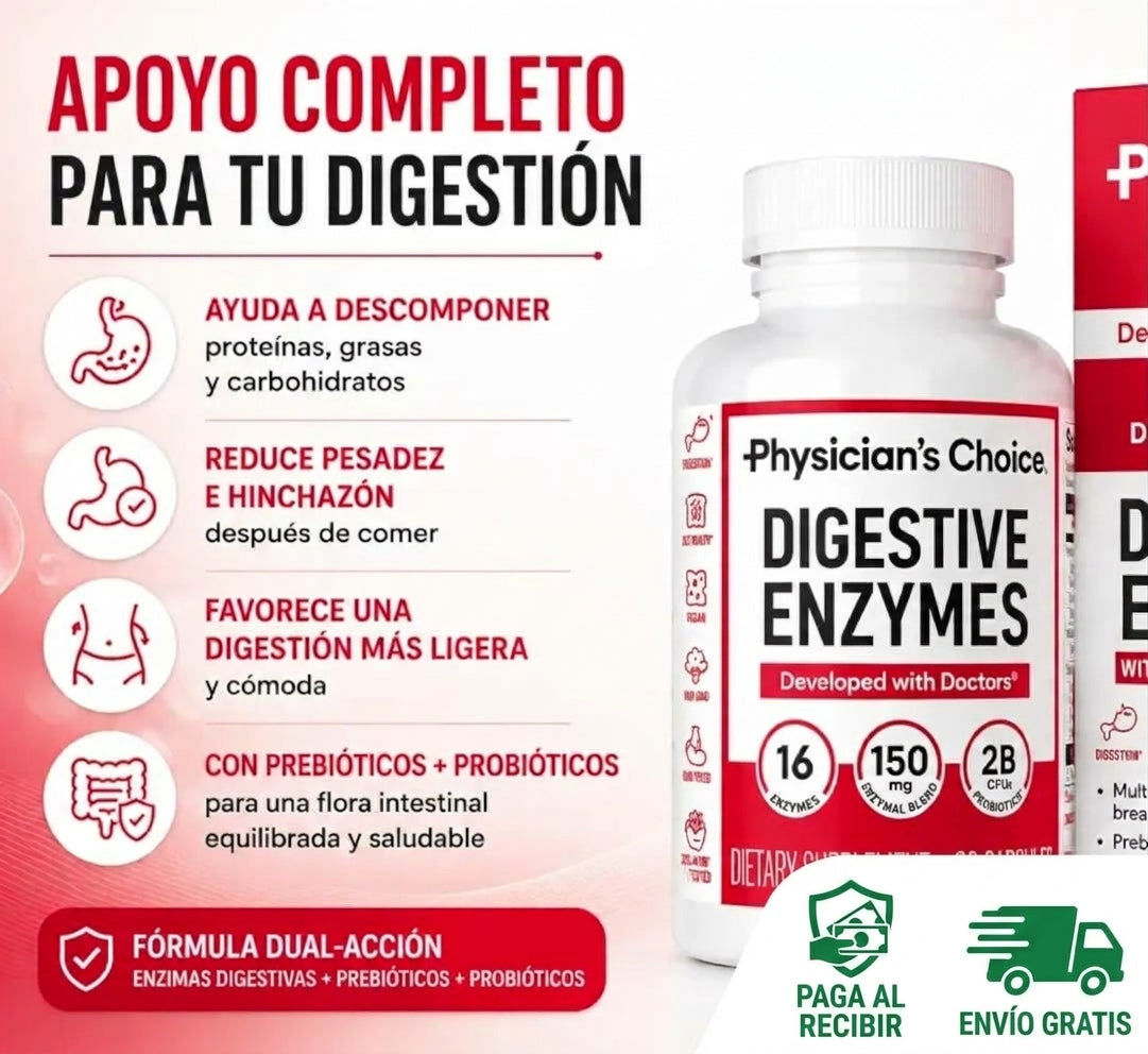 Digestive Enzymes - 60 Capsulas - Physician's Choice Enzimas Digestivas Prebióticos Probiótico.