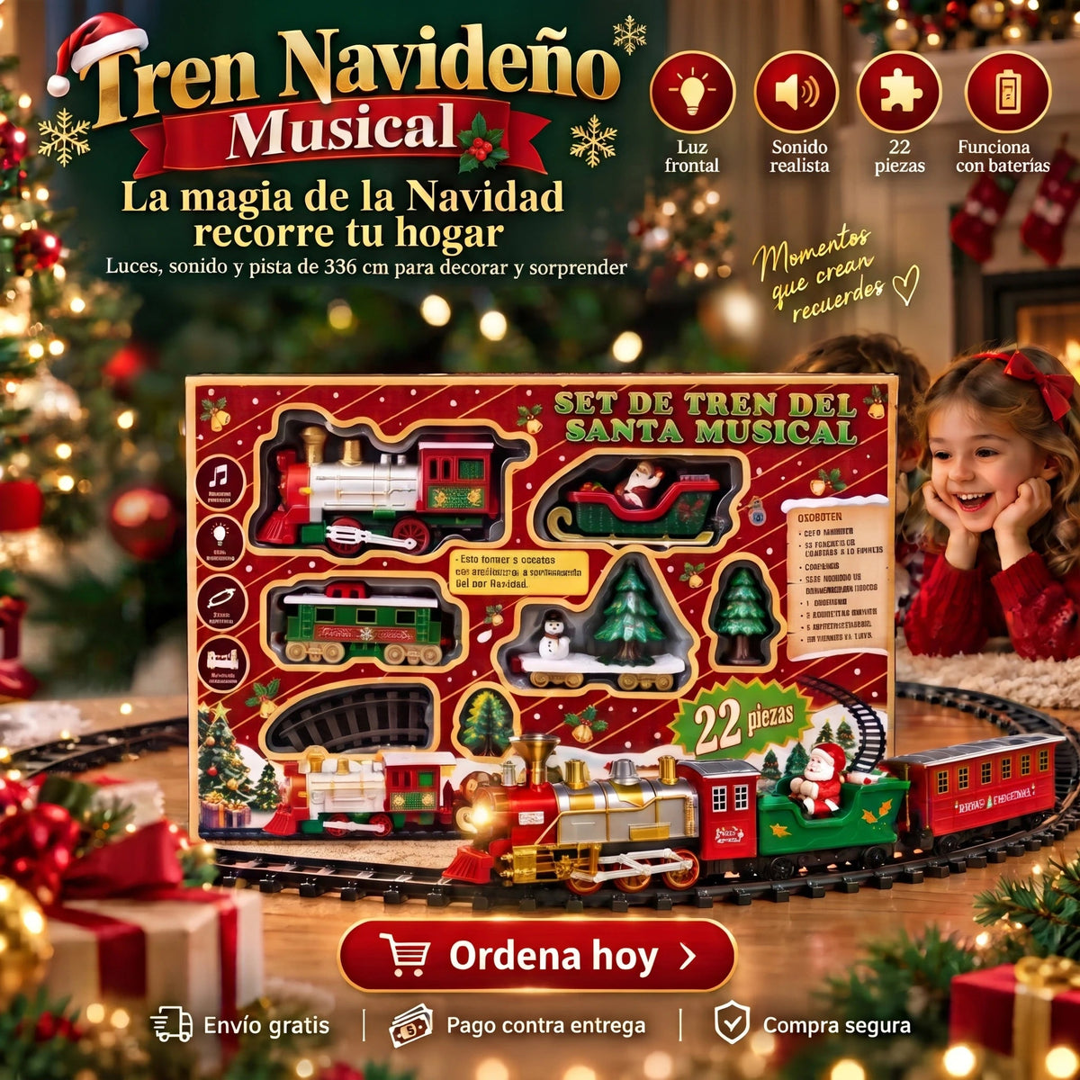Tren Navideño Musical Luz y Sonido 22 Ps - La Magia de la Navidad Alrededor de tu Árbol