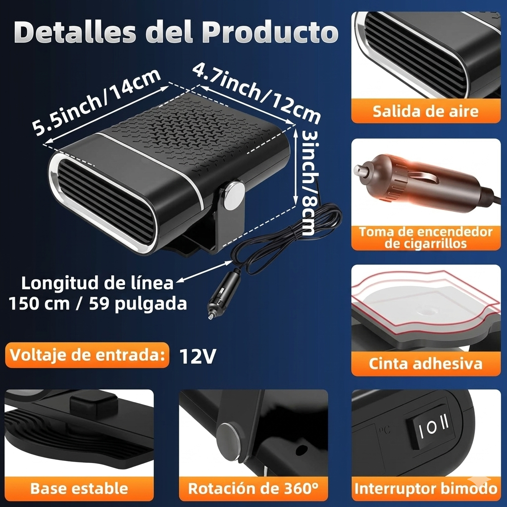 Calefactor de Auto Portátil Eléctrico