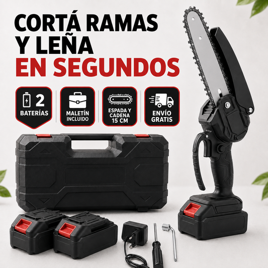 Kit Motosierra eléctrica inalámbrica | Sierra de Mano portátil con 2 baterías Recargables