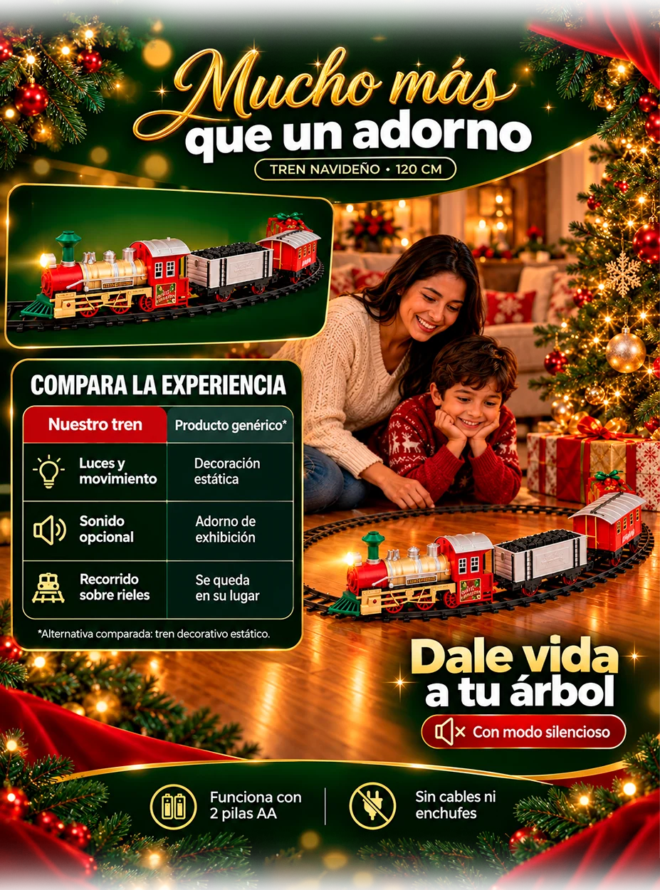 Tren Navideño Musical Luz y Sonido 22 Ps - La Magia de la Navidad Alrededor de tu Árbol